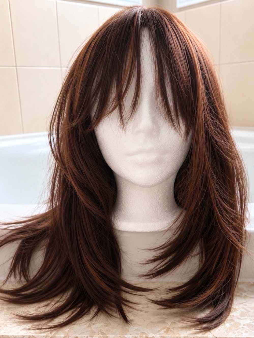Brown Long Layered Wig with Bangs